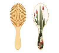 SKYSHU Cactus Brosse à cheveux ovale en bois naturel avec poils en bois confortables, démêlante et coiffante pour femmes, hommes et enfants, tous types de cheveux (cheveux mouillés, secs et abîmés)