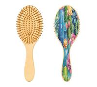 SKYSHU Cactus Brosse à cheveux ovale en bois naturel avec poils en bois confortables, démêlante et coiffante pour femmes, hommes et enfants, tous types de cheveux (cheveux mouillés, secs et abîmés)