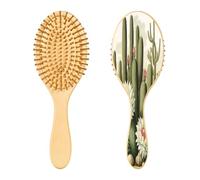 SKYSHU Cactus Brosse à cheveux ovale en bois naturel avec poils en bois confortables, démêlante et coiffante pour femmes, hommes et enfants, tous types de cheveux (cheveux mouillés, secs et abîmés)