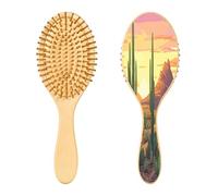 SKYSHU Cactus Brosse à cheveux ovale en bois naturel avec poils en bois confortables, démêlante et coiffante pour femmes, hommes et enfants, tous types de cheveux (cheveux mouillés, secs et abîmés)