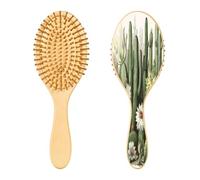 SKYSHU Cactus Brosse à cheveux ovale en bois naturel avec poils en bois confortables, démêlante et coiffante pour femmes, hommes et enfants, tous types de cheveux (cheveux mouillés, secs et abîmés)