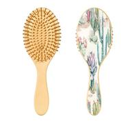 SKYSHU Cactus Brosse à cheveux ovale en bois naturel avec poils en bois confortables, démêlante et coiffante pour femmes, hommes et enfants, tous types de cheveux (cheveux mouillés, secs et abîmés)