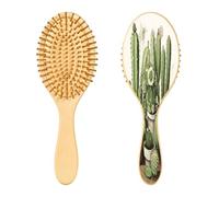 SKYSHU Cactus Brosse à cheveux ovale en bois naturel avec poils en bois confortables, démêlante et coiffante pour femmes, hommes et enfants, tous types de cheveux (cheveux mouillés, secs et abîmés)
