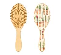 SKYSHU Cactus Brosse à cheveux ovale en bois naturel avec poils en bois confortables, démêlante et coiffante pour femmes, hommes et enfants, tous types de cheveux (cheveux mouillés, secs et abîmés)