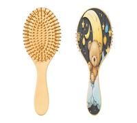 SKYSHU Cartoon Bear Brosse à cheveux en bois naturel avec poils en bois confortables, démêlant et coiffant Brosse à cheveux ovale pour femmes, hommes et enfants, tous types de cheveux (cheveux secs