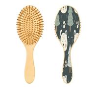 SKYSHU Cartoon Bear Brosse à cheveux ovale en bois naturel avec poils en bois confortables, démêlante et coiffante pour femmes, hommes et enfants tous types de cheveux (cheveux mouillés, secs et