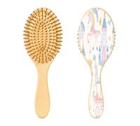 SKYSHU Castle and Princess Brosse à cheveux ovale en bois naturel avec poils en bois confortables, démêlante et coiffante pour femmes, hommes et enfants, tous types de cheveux (cheveux mouillés, secs