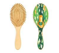 SKYSHU Chapeau de la Saint-Patrick Brosse à cheveux en bois naturel avec poils en bois confortables, démêlante et coiffante ovale pour femmes, hommes et enfants, tous types de cheveux (cheveux