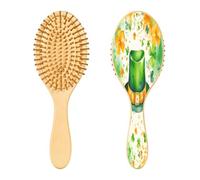 SKYSHU Chapeau de la Saint-Patrick Brosse à cheveux en bois naturel avec poils en bois confortables, démêlante et coiffante ovale pour femmes, hommes et enfants, tous types de cheveux (cheveux