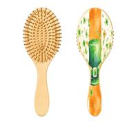 SKYSHU Chapeau de la Saint-Patrick Brosse à cheveux en bois naturel avec poils en bois confortables, démêlante et coiffante ovale pour femmes, hommes et enfants, tous types de cheveux (cheveux