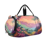 SKYSHU Colorful Valley Grand sac de week-end imperméable avec bandoulière amovible Compartiment à chaussures et poche humide