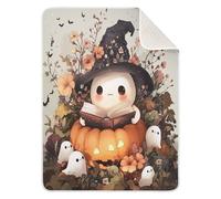 SKYSHU Couverture d'Halloween unisexe en coton doux et doux pour la peau pour bébé garçon et fille, motif citrouille, fantôme, 76,2 x 101,6 cm