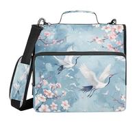 SKYSHU Crane Cherry Classeur à fermeture éclair à 3 anneaux avec bandoulière et poignée - Classeur de 3,8 cm résistant à l'eau et extensible avec plusieurs poches pour fournitures scolaires et de
