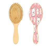 SKYSHU Cute Bear Brosse à cheveux ovale en bois naturel avec poils en bois confortables, démêlante et coiffante pour femmes, hommes et enfants, tous types de cheveux (cheveux mouillés, secs et abîmés)