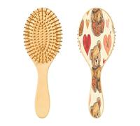SKYSHU Cute Bear Brosse à cheveux ovale en bois naturel avec poils en bois confortables, démêlante et coiffante pour femmes, hommes et enfants, tous types de cheveux (cheveux mouillés, secs et abîmés)