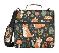 SKYSHU Cute Fox Classeur à fermeture éclair à 3 anneaux avec bandoulière et poignée - Organiseur de classeur de 3,8 cm, résistant à l'eau, extensible avec plusieurs poches pour fournitures scolaires