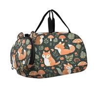 SKYSHU Cute Fox Grand sac de week-end imperméable avec bandoulière amovible Compartiment à chaussures et poche humide