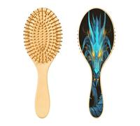SKYSHU Dragon Blue Brosse à cheveux ovale en bois naturel avec poils en bois confortables, démêlante et coiffante pour femmes, hommes et enfants, tous types de cheveux (cheveux mouillés, secs et