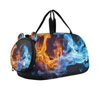 SKYSHU Fire and Water Grand sac de week-end imperméable à bandoulière amovible avec compartiment à chaussures et poche humide