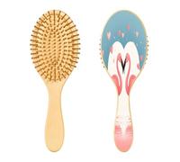 SKYSHU Flamingo Brosse à cheveux en bois naturel avec poils en bois confortables, démêlant et coiffant Brosse à cheveux ovale pour femmes, hommes et enfants, tous types de cheveux (cheveux secs