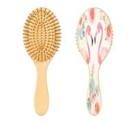 SKYSHU Flamingo Brosse à cheveux ovale en bois naturel avec poils en bois confortables, démêlante et coiffante pour femmes, hommes et enfants tous types de cheveux (cheveux mouillés, secs et abîmés)
