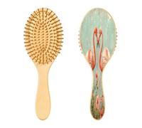 SKYSHU Flamingo Brosse à cheveux ovale en bois naturel avec poils en bois confortables, démêlante et coiffante pour femmes, hommes et enfants tous types de cheveux (cheveux mouillés, secs et abîmés)