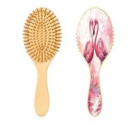 SKYSHU Flamingo Brosse à cheveux ovale en bois naturel avec poils en bois confortables, démêlante et coiffante pour femmes, hommes et enfants tous types de cheveux (cheveux mouillés, secs et abîmés)