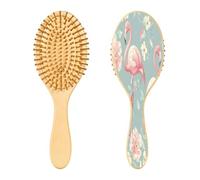 SKYSHU Flamingo Brosse à cheveux ovale en bois naturel avec poils en bois confortables, démêlante et coiffante pour femmes, hommes et enfants tous types de cheveux (cheveux mouillés, secs et abîmés)