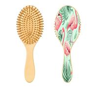 SKYSHU Flamingo Brosse à cheveux ovale en bois naturel avec poils en bois confortables, démêlante et coiffante pour femmes, hommes et enfants tous types de cheveux (cheveux mouillés, secs et abîmés)