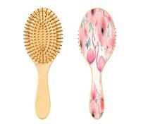 SKYSHU Flamingo Brosse à cheveux ovale en bois naturel avec poils en bois confortables, démêlante et coiffante pour femmes, hommes et enfants tous types de cheveux (cheveux mouillés, secs et abîmés)