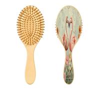 SKYSHU Flamingo Brosse à cheveux ovale en bois naturel avec poils en bois confortables, démêlante et coiffante pour femmes, hommes et enfants tous types de cheveux (cheveux mouillés, secs et abîmés)