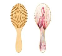 SKYSHU Flamingo Brosse à cheveux ovale en bois naturel avec poils en bois confortables, démêlante et coiffante pour femmes, hommes et enfants tous types de cheveux (cheveux mouillés, secs et abîmés)