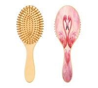 SKYSHU Flamingo Brosse à cheveux ovale en bois naturel avec poils en bois confortables, démêlante et coiffante pour femmes, hommes et enfants tous types de cheveux (cheveux mouillés, secs et abîmés)