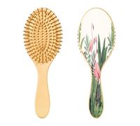 SKYSHU Flamingo Brosse à cheveux ovale en bois naturel avec poils en bois confortables, démêlante et coiffante pour femmes, hommes et enfants tous types de cheveux (cheveux mouillés, secs et abîmés)