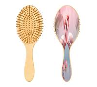 SKYSHU Flamingo Brosse à cheveux ovale en bois naturel avec poils en bois confortables, démêlante et coiffante pour femmes, hommes et enfants tous types de cheveux (cheveux mouillés, secs et abîmés)
