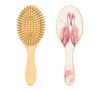 SKYSHU Flamingo Brosse à cheveux ovale en bois naturel avec poils en bois confortables, démêlante et coiffante pour femmes, hommes et enfants tous types de cheveux (cheveux mouillés, secs et abîmés)