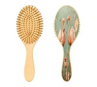 SKYSHU Flamingo Brosse à cheveux ovale en bois naturel avec poils en bois confortables, démêlante et coiffante pour femmes, hommes et enfants tous types de cheveux (cheveux mouillés, secs et abîmés)