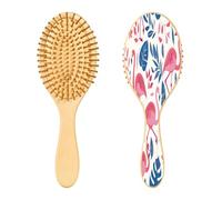 SKYSHU Flamingo Brosse à cheveux ovale en bois naturel avec poils en bois confortables, démêlante et coiffante pour femmes, hommes et enfants tous types de cheveux (cheveux mouillés, secs et abîmés)