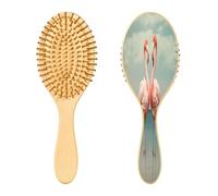 SKYSHU Flamingo Brosse à cheveux ovale en bois naturel avec poils en bois confortables, démêlante et coiffante pour femmes, hommes et enfants tous types de cheveux (cheveux mouillés, secs et abîmés)