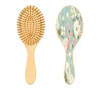 SKYSHU Flamingo Brosse à cheveux ovale en bois naturel avec poils en bois confortables, démêlante et coiffante pour femmes, hommes et enfants tous types de cheveux (cheveux mouillés, secs et abîmés)