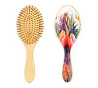SKYSHU Flamingo Brosse à cheveux ovale en bois naturel avec poils en bois confortables, démêlante et coiffante pour femmes, hommes et enfants tous types de cheveux (cheveux mouillés, secs et abîmés)