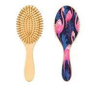 SKYSHU Flamingo Brosse à cheveux ovale en bois naturel avec poils en bois confortables, démêlante et coiffante pour femmes, hommes et enfants tous types de cheveux (cheveux mouillés, secs et abîmés)