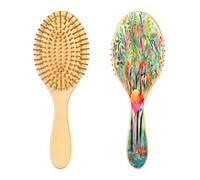 SKYSHU Flamingo Brosse à cheveux ovale en bois naturel avec poils en bois confortables, démêlante et coiffante pour femmes, hommes et enfants tous types de cheveux (cheveux mouillés, secs et abîmés)