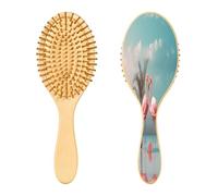 SKYSHU Flamingo Brosse à cheveux ovale en bois naturel avec poils en bois confortables, démêlante et coiffante pour femmes, hommes et enfants tous types de cheveux (cheveux mouillés, secs et abîmés)