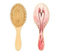 SKYSHU Flamingo Brosse à cheveux ovale en bois naturel avec poils en bois confortables, démêlante et coiffante pour femmes, hommes et enfants tous types de cheveux (cheveux mouillés, secs et abîmés)