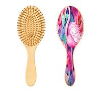 SKYSHU Flamingo Brosse à cheveux ovale en bois naturel avec poils en bois confortables, démêlante et coiffante pour femmes, hommes et enfants tous types de cheveux (cheveux mouillés, secs et abîmés)