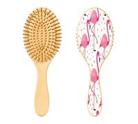 SKYSHU Flamingo Brosse à cheveux ovale en bois naturel avec poils en bois confortables, démêlante et coiffante pour femmes, hommes et enfants tous types de cheveux (cheveux mouillés, secs et abîmés)