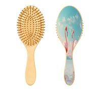 SKYSHU Flamingo Brosse à cheveux ovale en bois naturel avec poils en bois confortables, démêlante et coiffante pour femmes, hommes et enfants tous types de cheveux (cheveux mouillés, secs et abîmés)