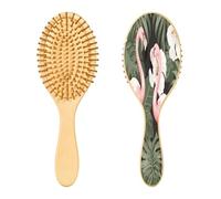 SKYSHU Flamingo Brosse à cheveux ovale en bois naturel avec poils en bois confortables, démêlante et coiffante pour femmes, hommes et enfants tous types de cheveux (cheveux mouillés, secs et abîmés)