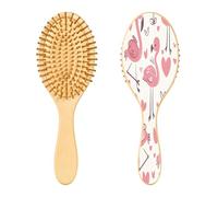 SKYSHU Flamingo Brosse à cheveux ovale en bois naturel avec poils en bois confortables, démêlante et coiffante pour femmes, hommes et enfants tous types de cheveux (cheveux mouillés, secs et abîmés)